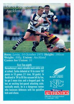 1995 Card Crazy Authentics Rugby Union NPC Superstars #26 Carlos Spencer Back